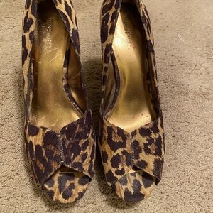 Nine West Open Toe Leopard Heels